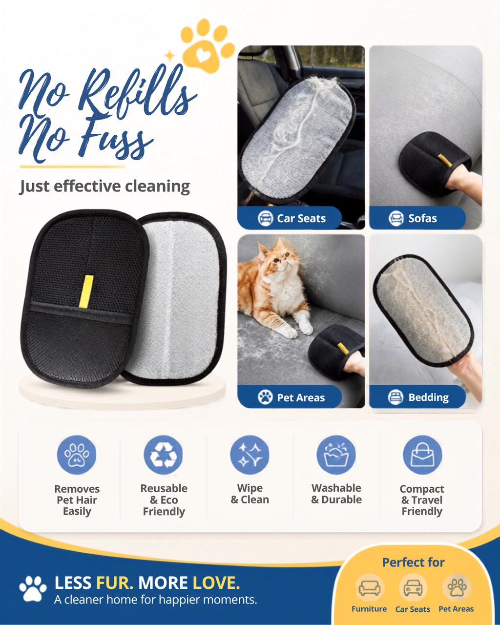 Vora | Premium Pet Hair Removal Grooming Gloves 31092